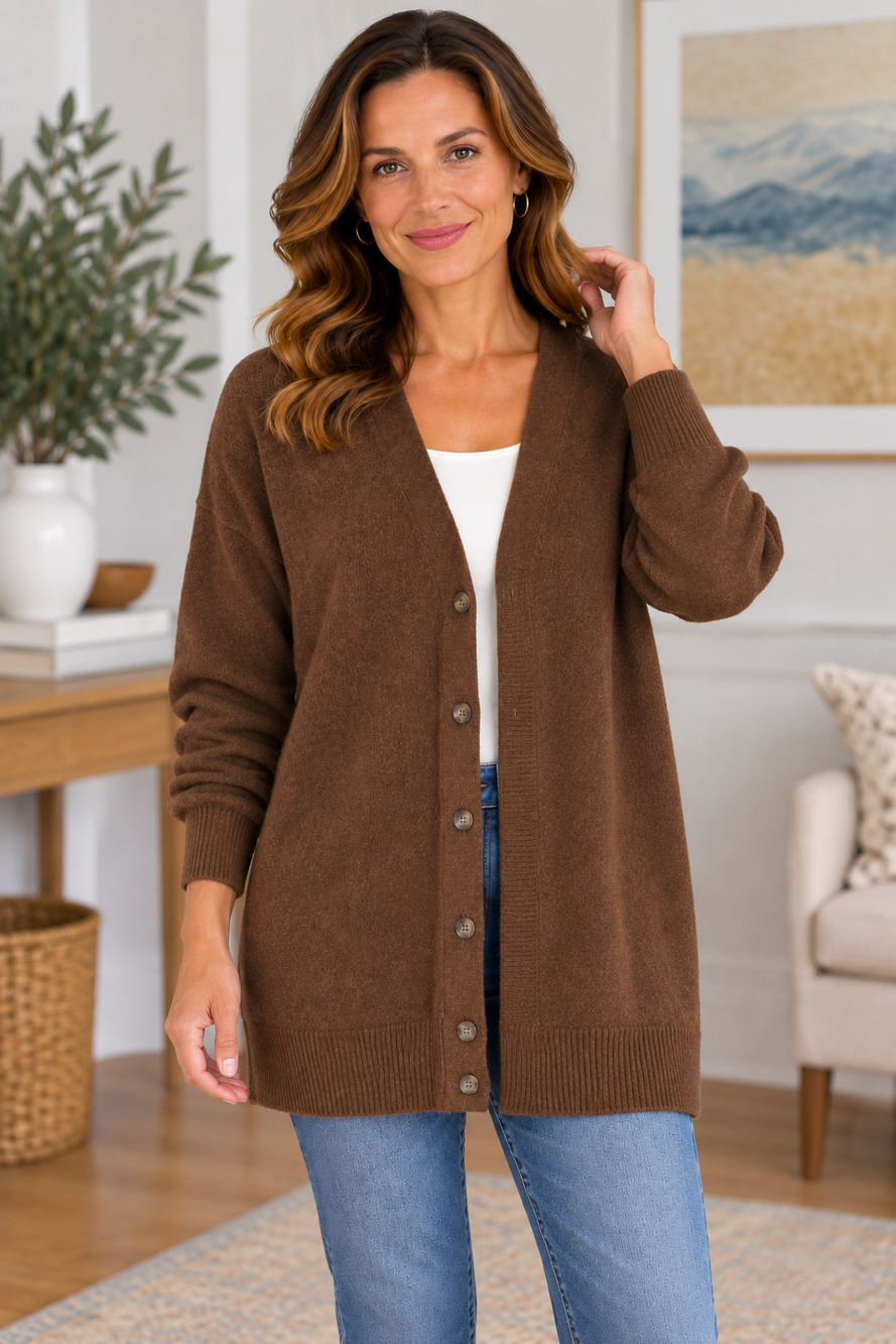 Madewell Women’s L Merino Wool Blend Cardigan Sweater Brown Longline 30"